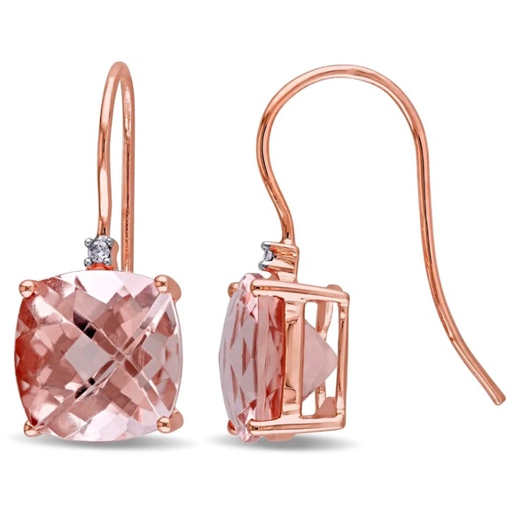 Jewelry - Pave Genuine Morganite Cushion Cut Drop Earrings